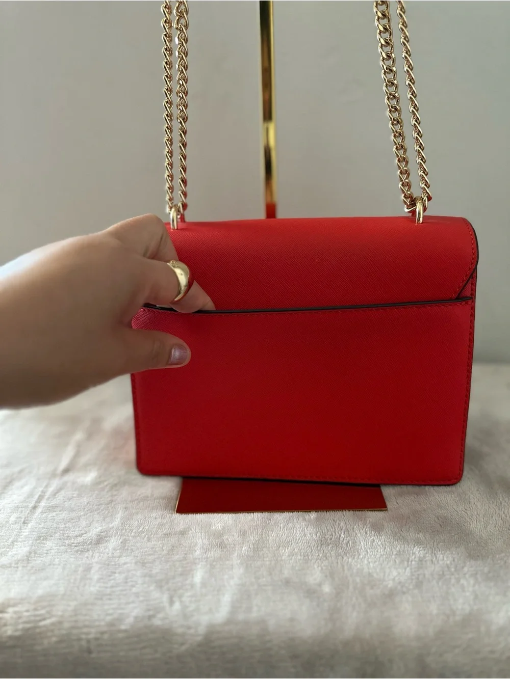 Tory Burch Emerson in bright red with gold straps